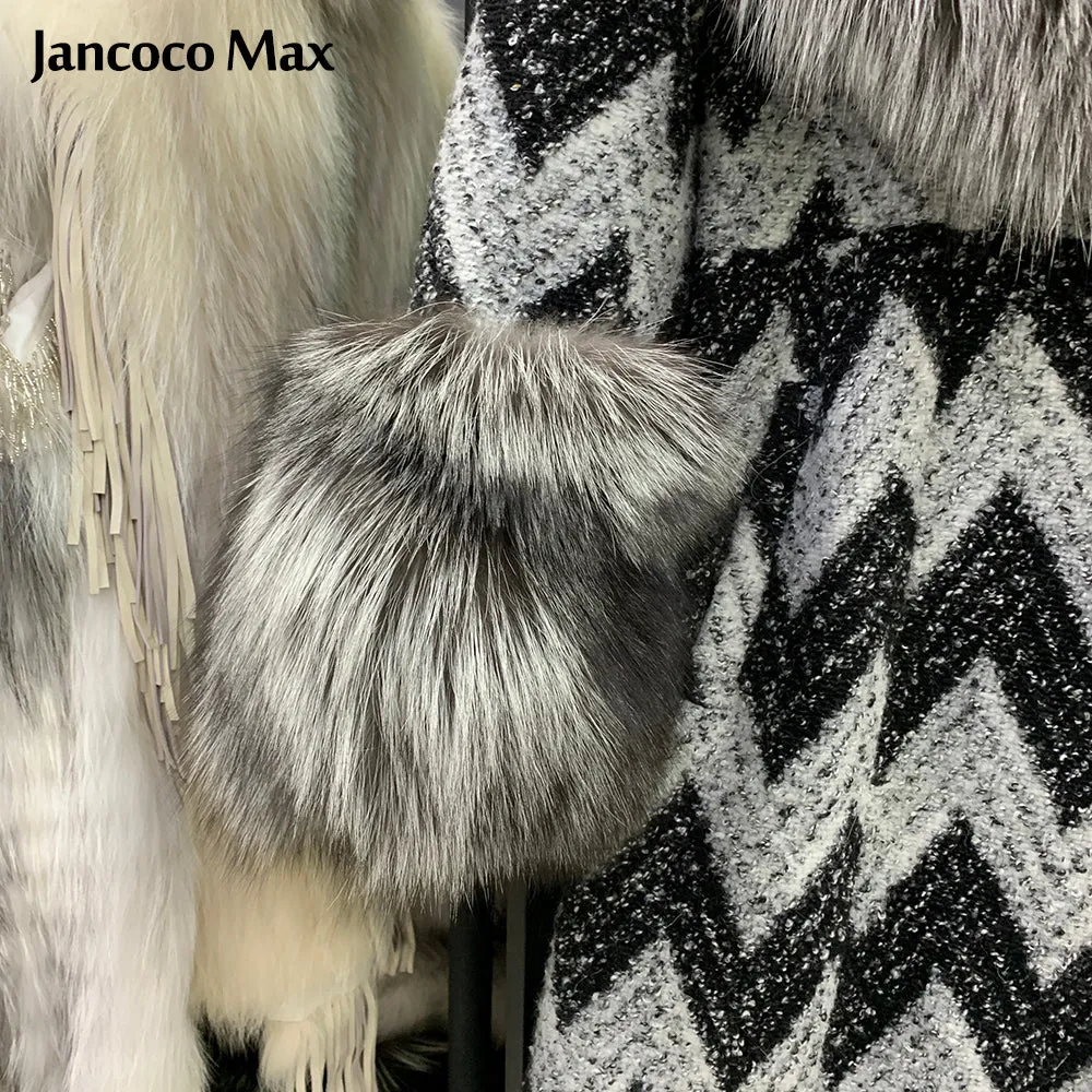 Winter Women Real Silver Fox Fur Coats Thick Warm Wool Coats Long Style