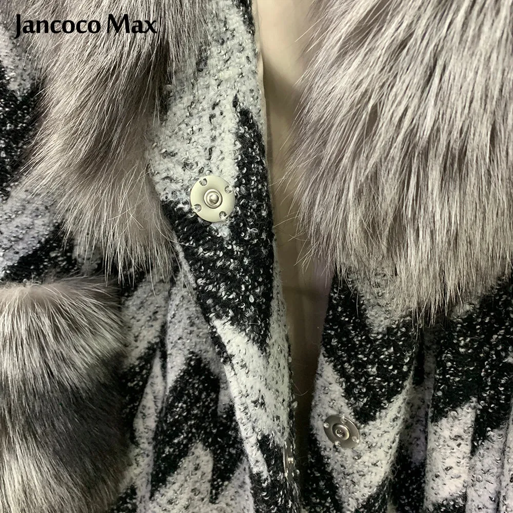 Winter Women Real Silver Fox Fur Coats Thick Warm Wool Coats Long Style