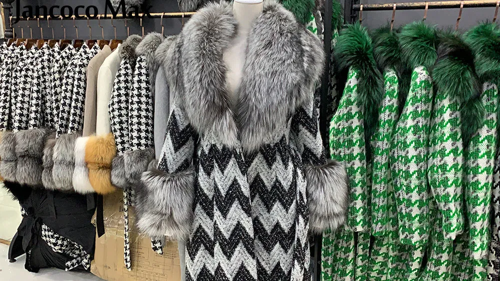 Winter Women Real Silver Fox Fur Coats Thick Warm Wool Coats Long Style
