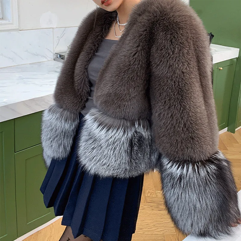 Women Fox Fur Coat 2022 New Luxury Long Sleeve Full Fur Overcoat Warm Winter 4903