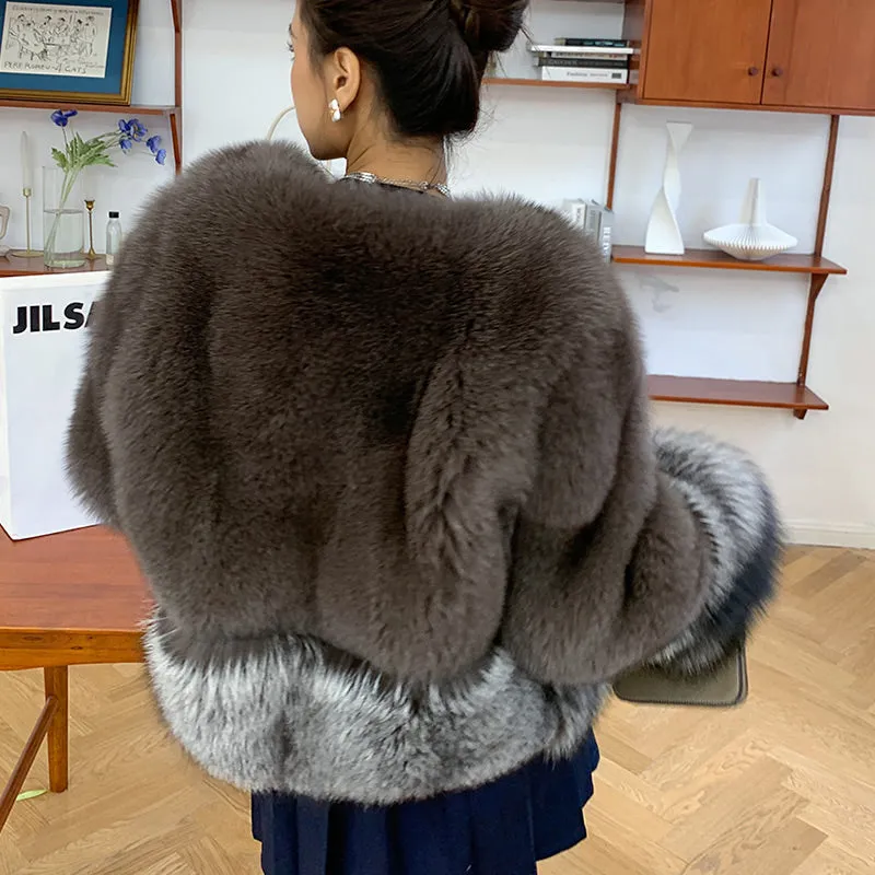 Women Fox Fur Coat 2022 New Luxury Long Sleeve Full Fur Overcoat Warm Winter 4903