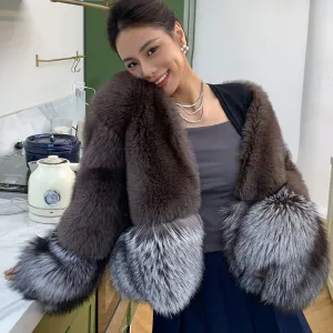 Women Fox Fur Coat 2022 New Luxury Long Sleeve Full Fur Overcoat Warm Winter 4903