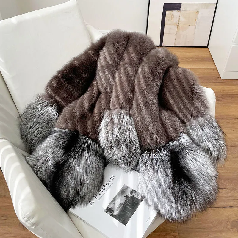 Women Fox Fur Coat 2022 New Luxury Long Sleeve Full Fur Overcoat Warm Winter 4903