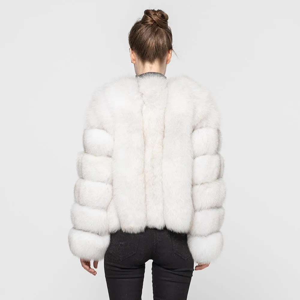 Women Genuine Fox Fur Coat Winter Jacket Natural White Fur Outerwear