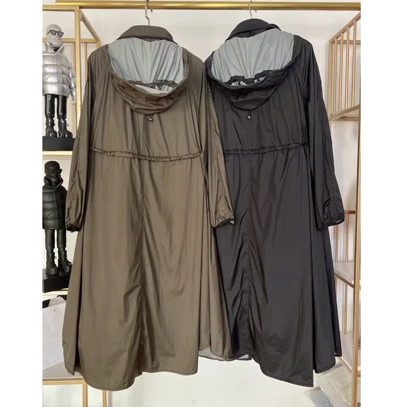 Women  Nylon Zipper Trench with 90% White Duck Down