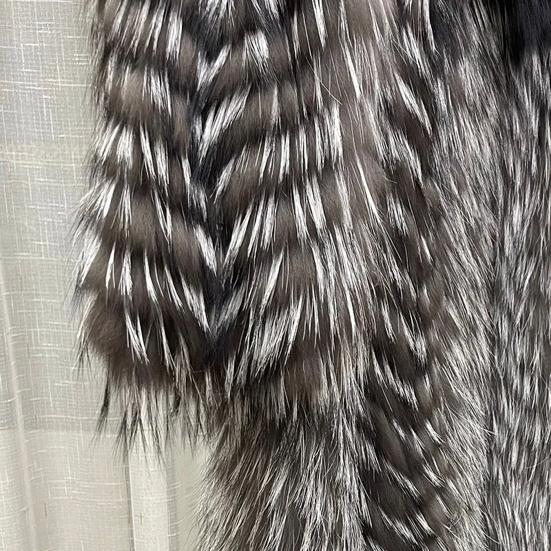 Women Real Fox Fur Coat High Street Big Fur Collar Long Fur Jacket