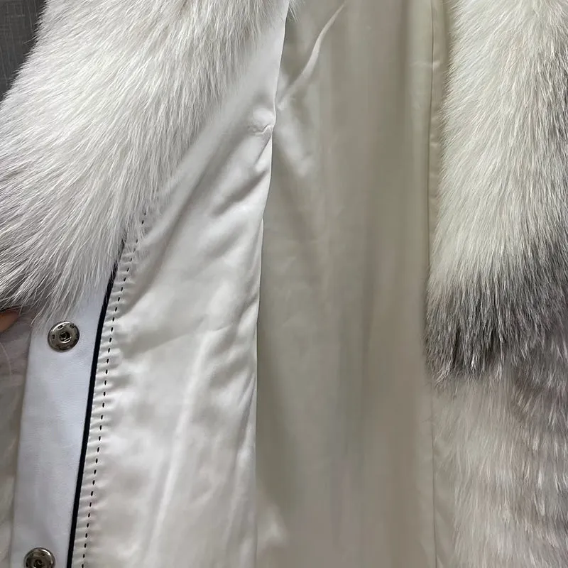 Women Real Fox Fur Coat High Street Big Fur Collar Long Fur Jacket