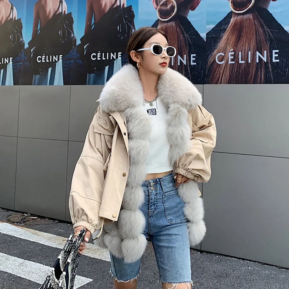 Women Winter Fur Coats Fashion Fox Fur Parka Thick Warm Detachable Jackets