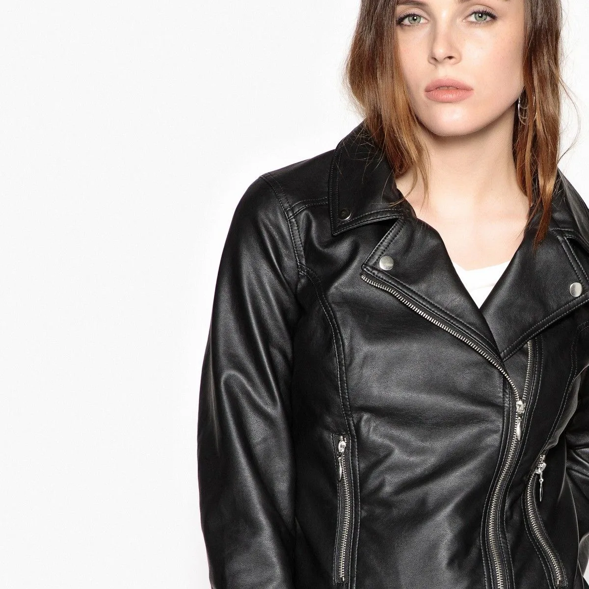 Women's Biker Style V-Neck Leather Jacket