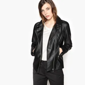 Women's Biker Style V-Neck Leather Jacket