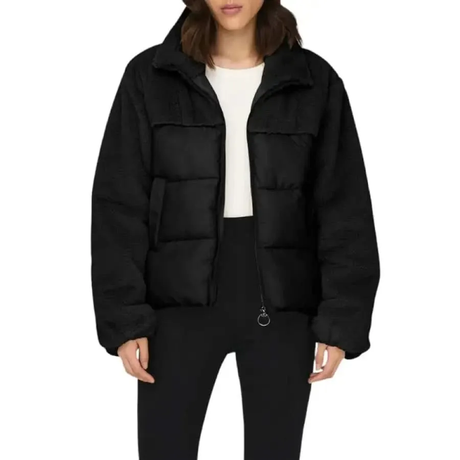 Women's Black Turtleneck Jacket with Front Pockets