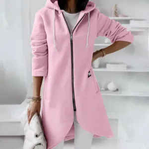 Women's Casual Zip Up Hooded Jacket | Long