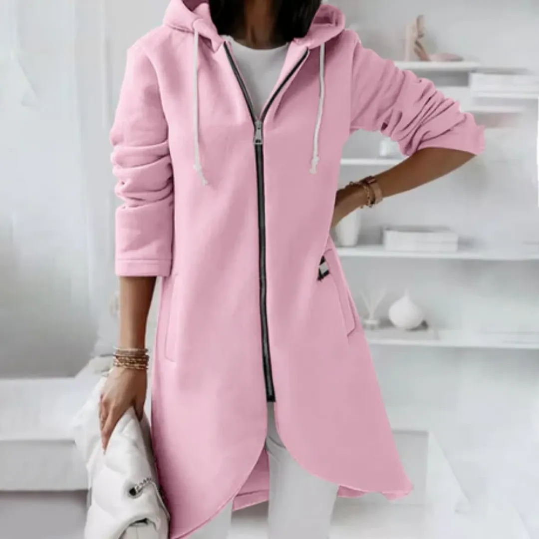 Women's Casual Zip Up Hooded Jacket | Long