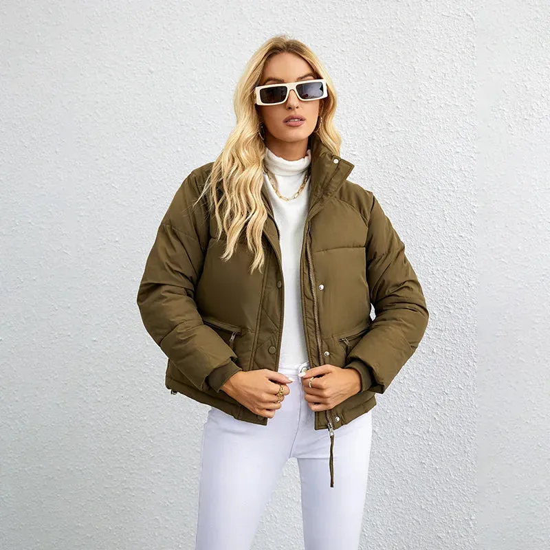 Women's Cropped Puffer Jacket Casual Zipper Thick Jacket Winter Jackets Padded Winter Down Coats