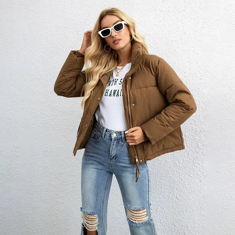 Women's Cropped Puffer Jacket Casual Zipper Thick Jacket Winter Jackets Padded Winter Down Coats
