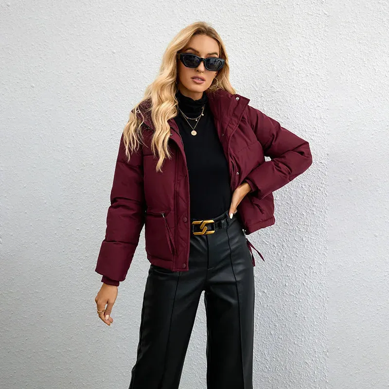 Women's Cropped Puffer Jacket Casual Zipper Thick Jacket Winter Jackets Padded Winter Down Coats