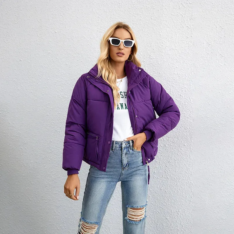 Women's Cropped Puffer Jacket Casual Zipper Thick Jacket Winter Jackets Padded Winter Down Coats