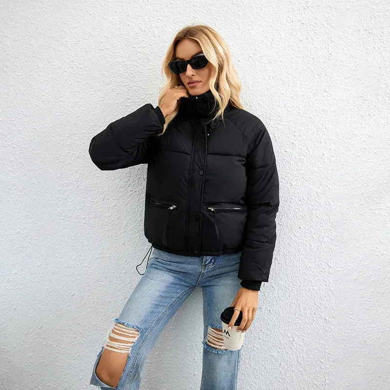 Women's Cropped Puffer Jacket Casual Zipper Thick Jacket Winter Jackets Padded Winter Down Coats