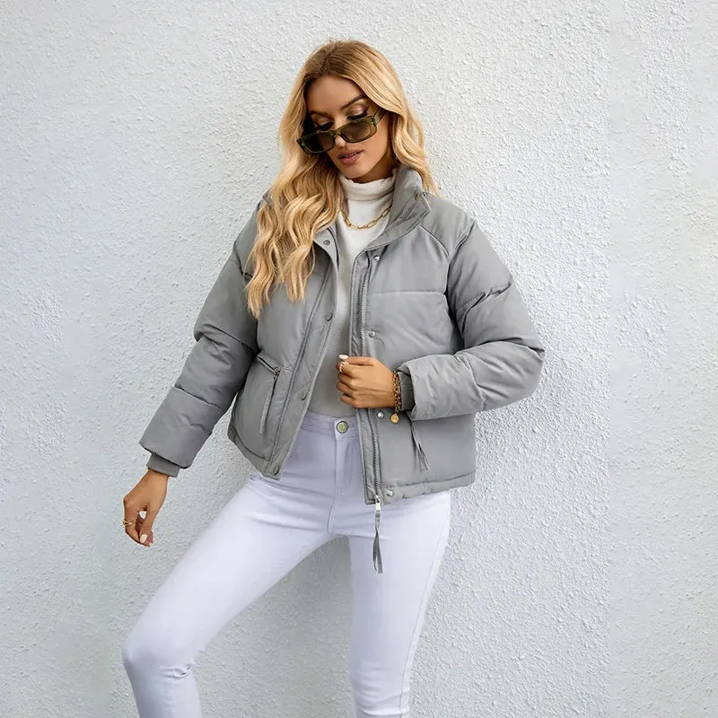 Women's Cropped Puffer Jacket Casual Zipper Thick Jacket Winter Jackets Padded Winter Down Coats