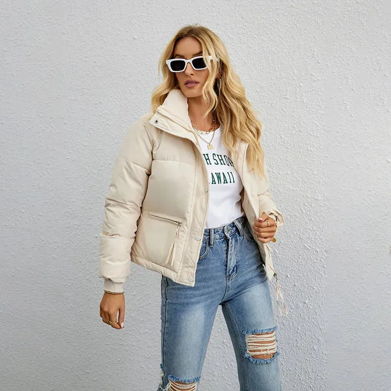 Women's Cropped Puffer Jacket Casual Zipper Thick Jacket Winter Jackets Padded Winter Down Coats
