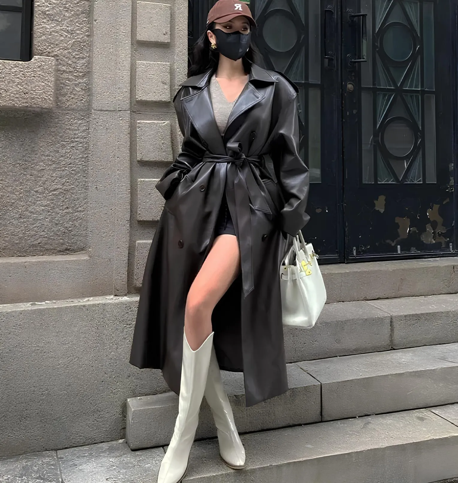 Women’s Faux Leather Long Coat – Sleek, Edgy & Timeless