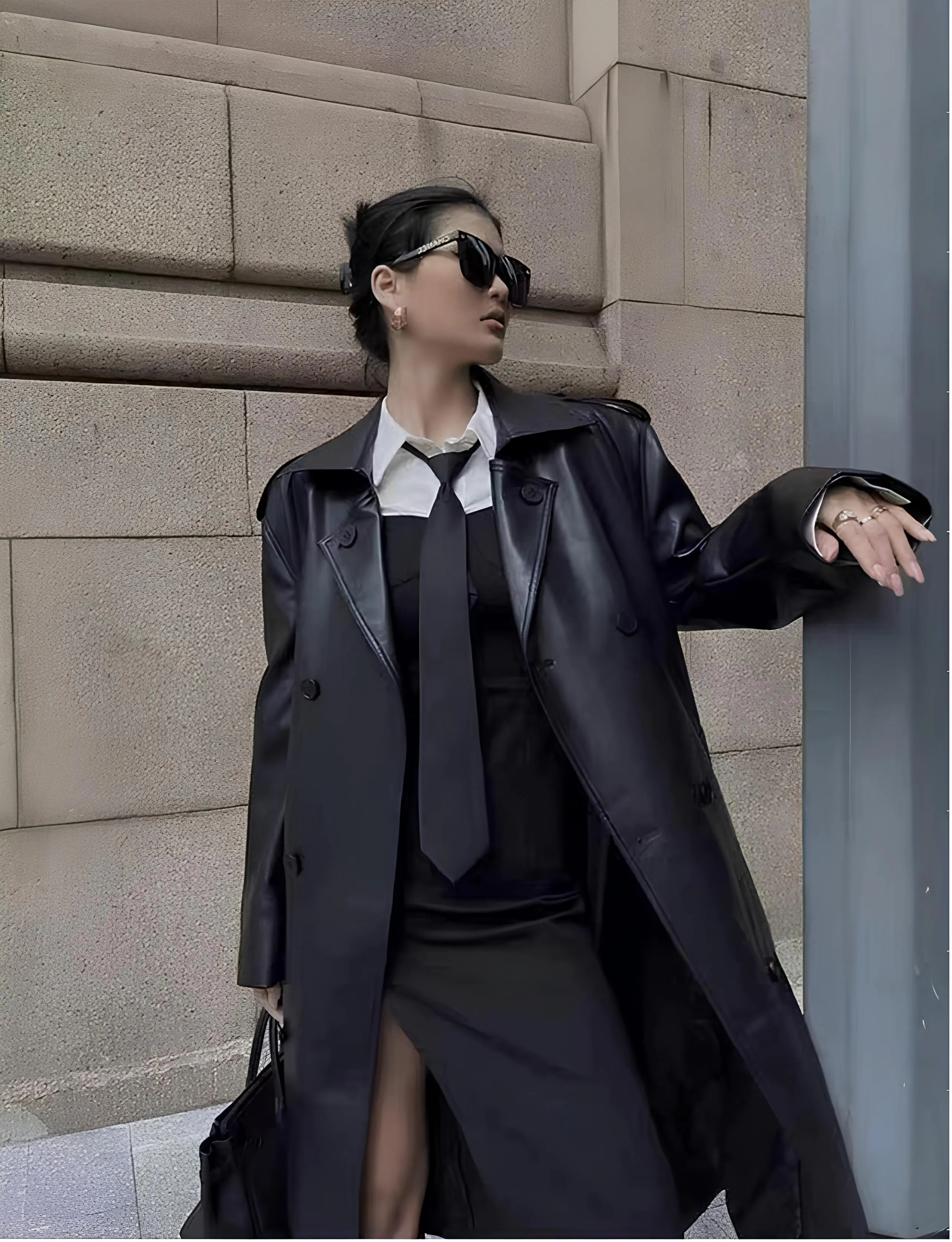 Women’s Faux Leather Long Coat – Sleek, Edgy & Timeless