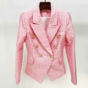 Women's Golden Lion Buttons Maze Pattern Fitted Blazer Jacket