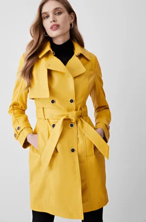 Women's Mustard Leather Trench Coat