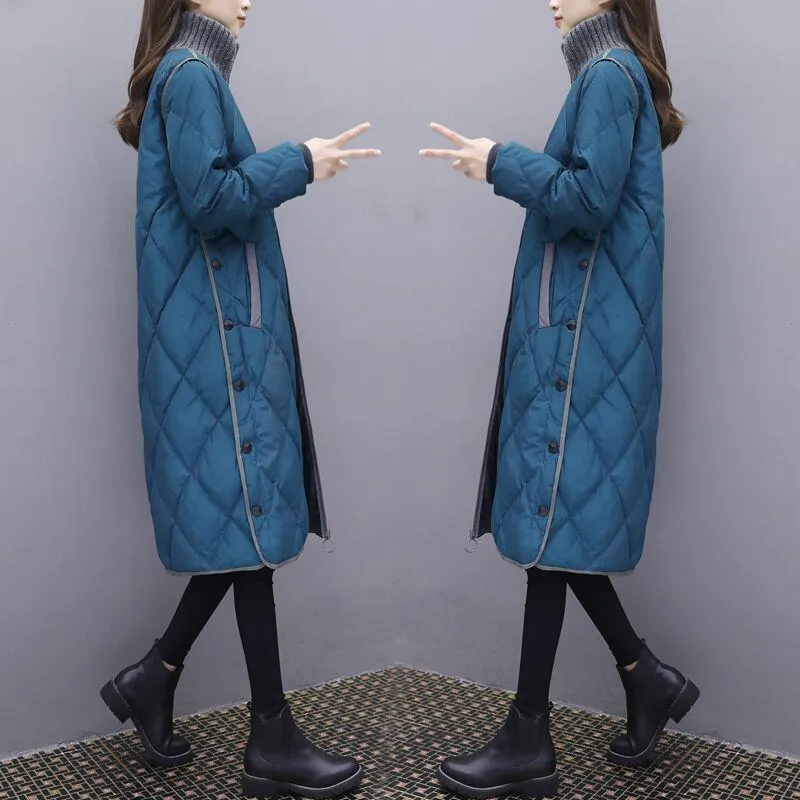 Women's Over-the-knee Jackets, Women's Down Jackets, Mid-length, Large-size Loose and Thick Cotton Jackets
