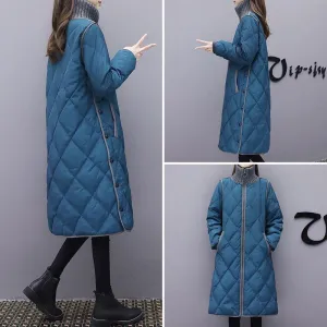 Women's Over-the-knee Jackets, Women's Down Jackets, Mid-length, Large-size Loose and Thick Cotton Jackets