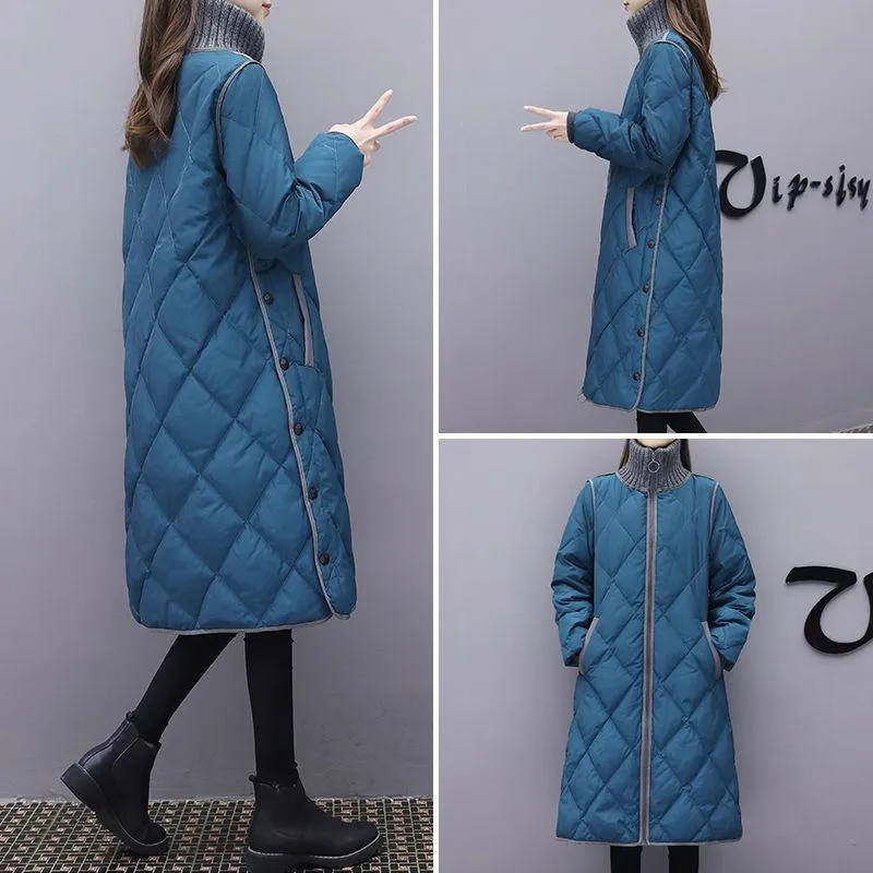 Women's Over-the-knee Jackets, Women's Down Jackets, Mid-length, Large-size Loose and Thick Cotton Jackets