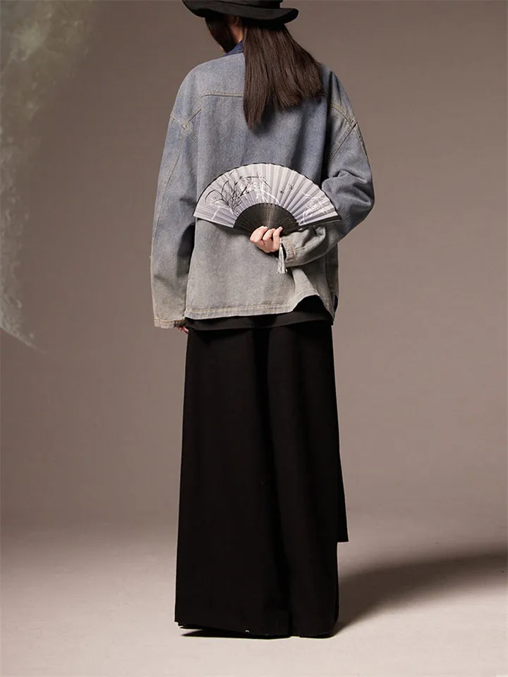 Women's Retro Patchwork Chinese Style Denim Chore Jacket