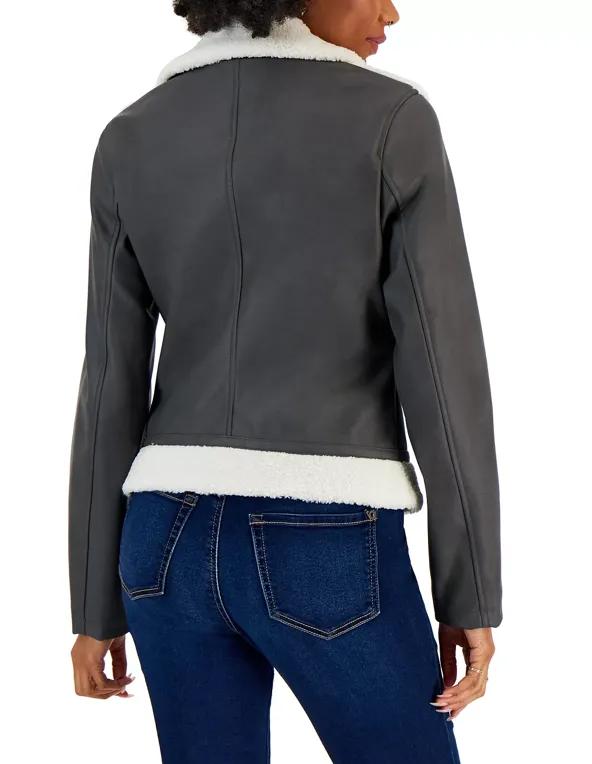 Women's Shearling Aviator Fur Leather Jacket In Gray