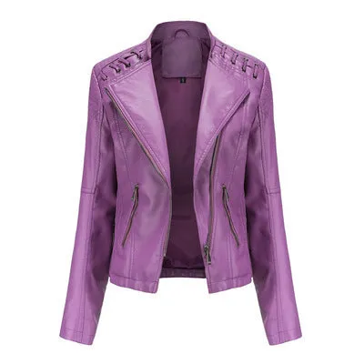 Women's Slim Leather Jacket – Short, Stylish & Lightweight Motorcycle Suit