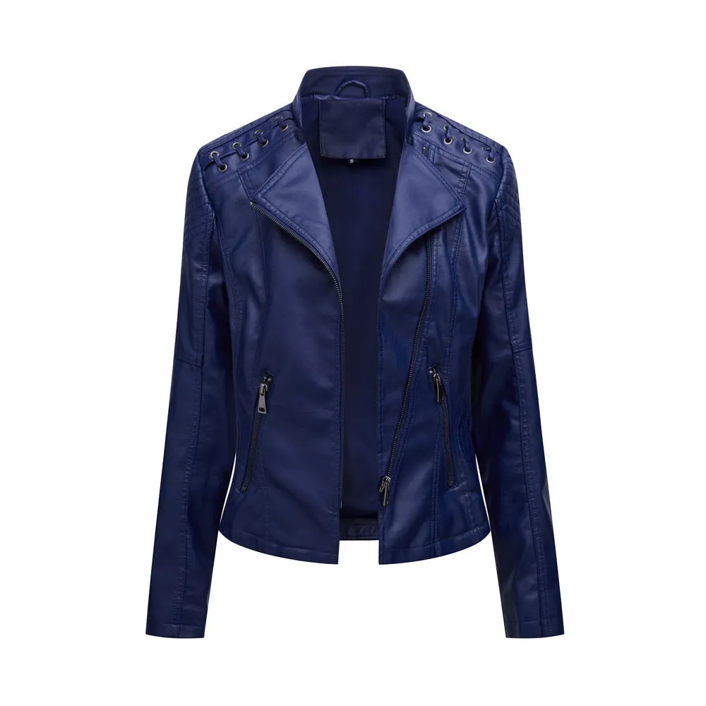 Women's Slim Leather Jacket – Short, Stylish & Lightweight Motorcycle Suit