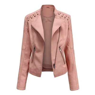 Women's Slim Leather Jacket – Short, Stylish & Lightweight Motorcycle Suit
