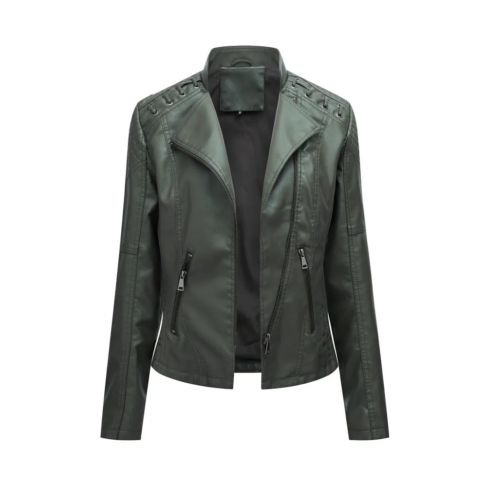 Women's Slim Leather Jacket – Short, Stylish & Lightweight Motorcycle Suit