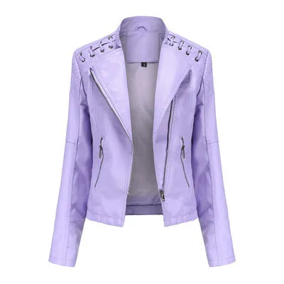 Women's Slim Leather Jacket – Short, Stylish & Lightweight Motorcycle Suit