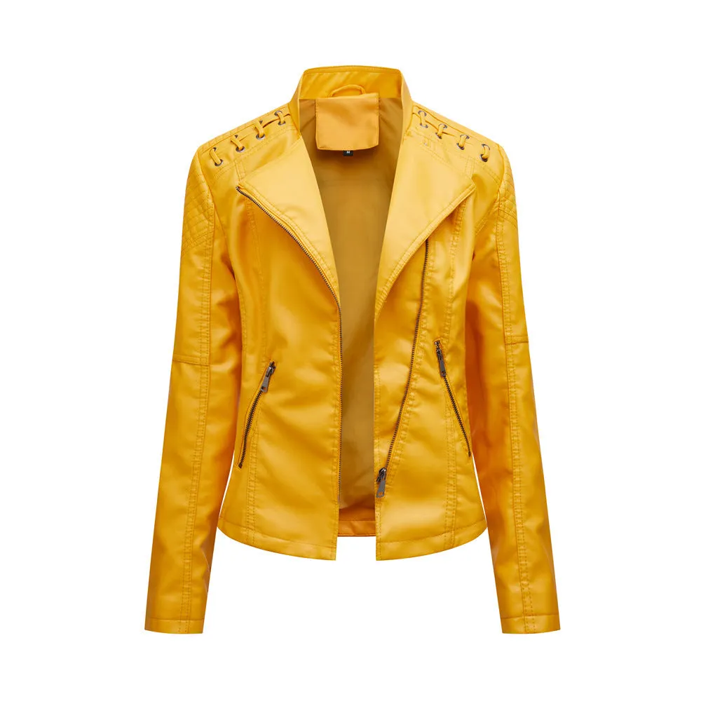 Women's Slim Leather Jacket – Short, Stylish & Lightweight Motorcycle Suit
