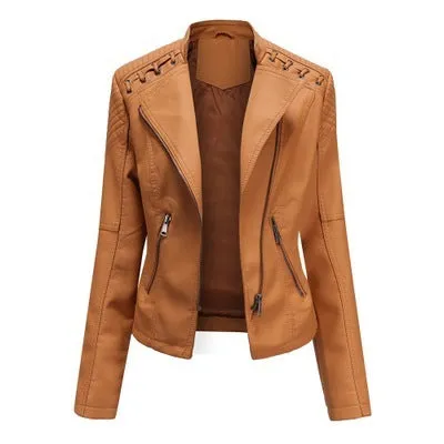 Women's Slim Leather Jacket – Short, Stylish & Lightweight Motorcycle Suit