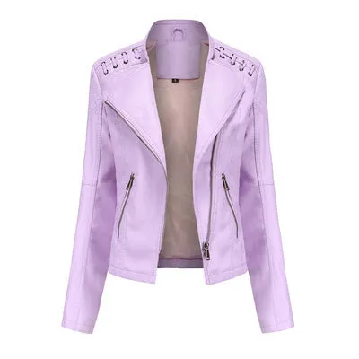 Women's Slim Leather Jacket – Short, Stylish & Lightweight Motorcycle Suit