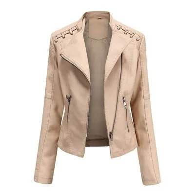 Women's Slim Leather Jacket – Short, Stylish & Lightweight Motorcycle Suit