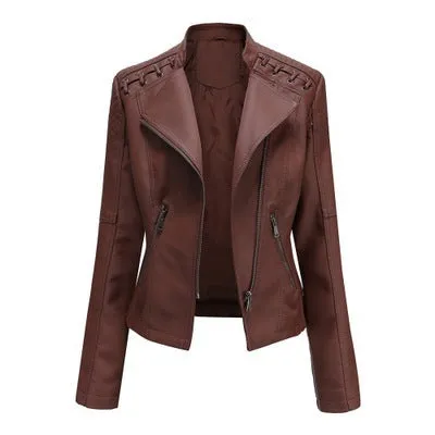 Women's Slim Leather Jacket – Short, Stylish & Lightweight Motorcycle Suit