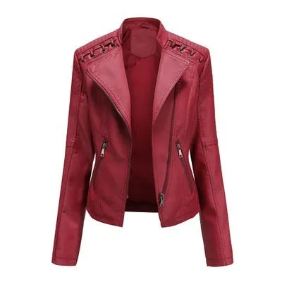 Women's Slim Leather Jacket – Short, Stylish & Lightweight Motorcycle Suit