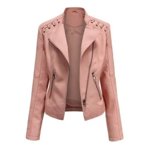 Women's Slim Leather Jacket – Short, Stylish & Lightweight Motorcycle Suit