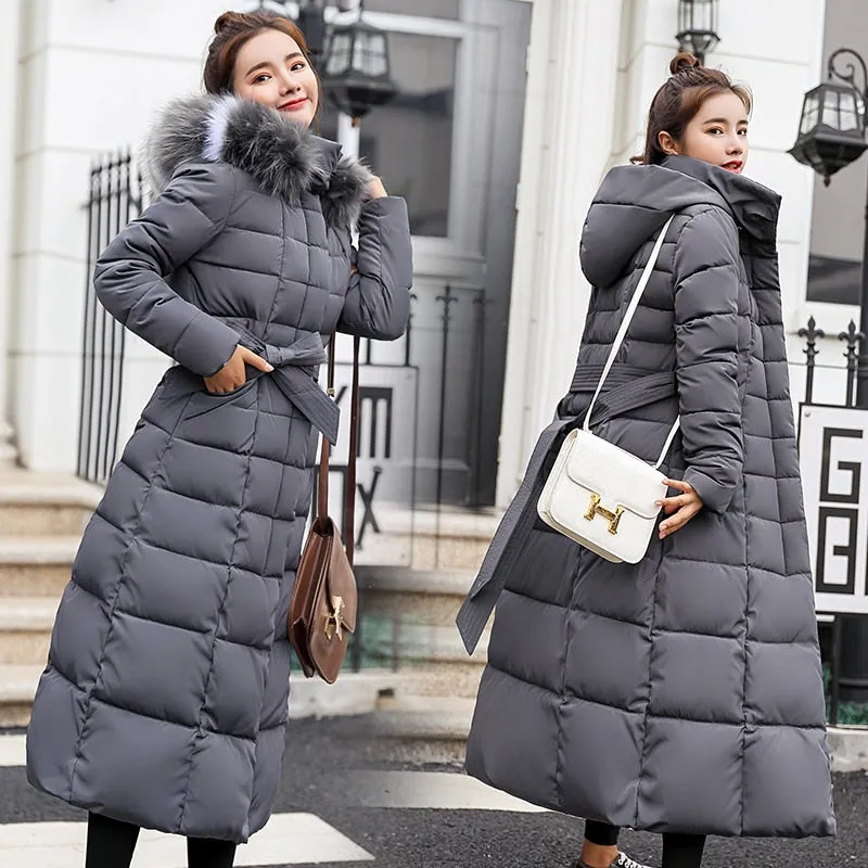 Women's Warm Fashion Winter Coat Fur Collar Long Coat