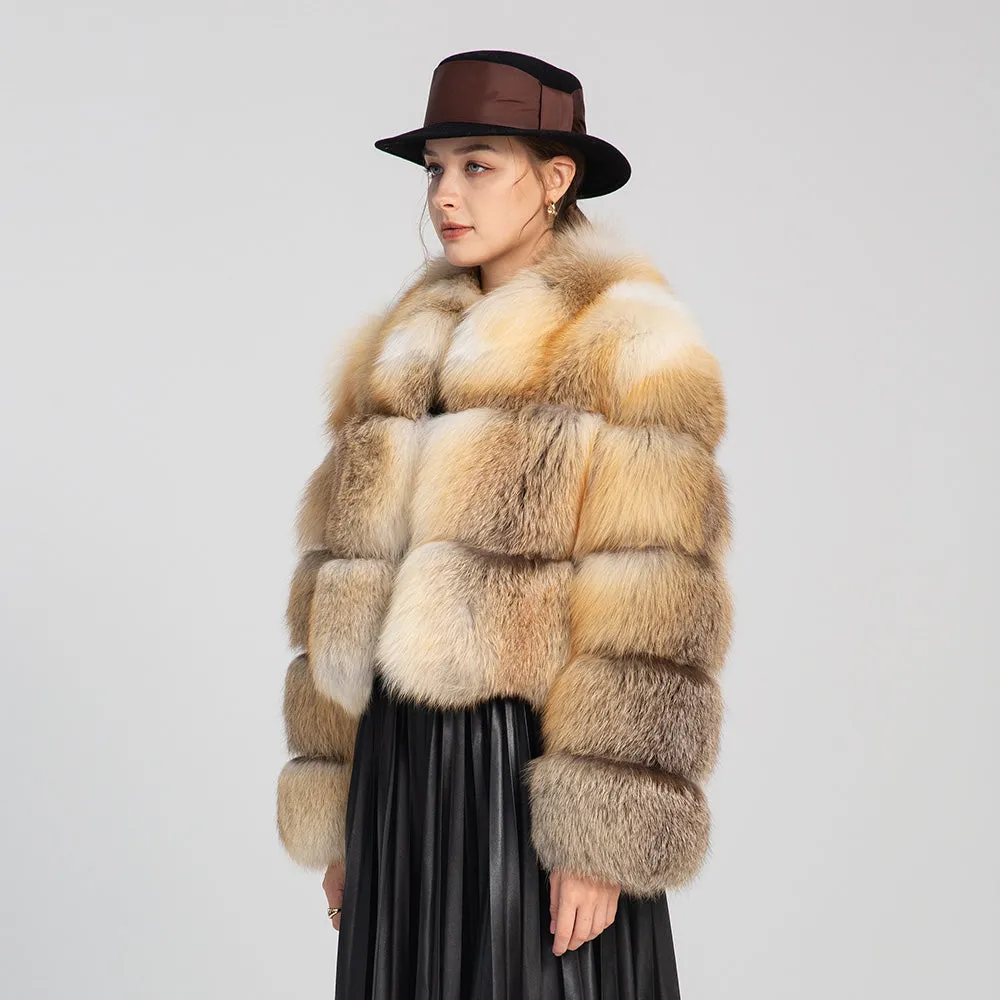 Women's Winter Golden Island Fox Fur Crop Coat
