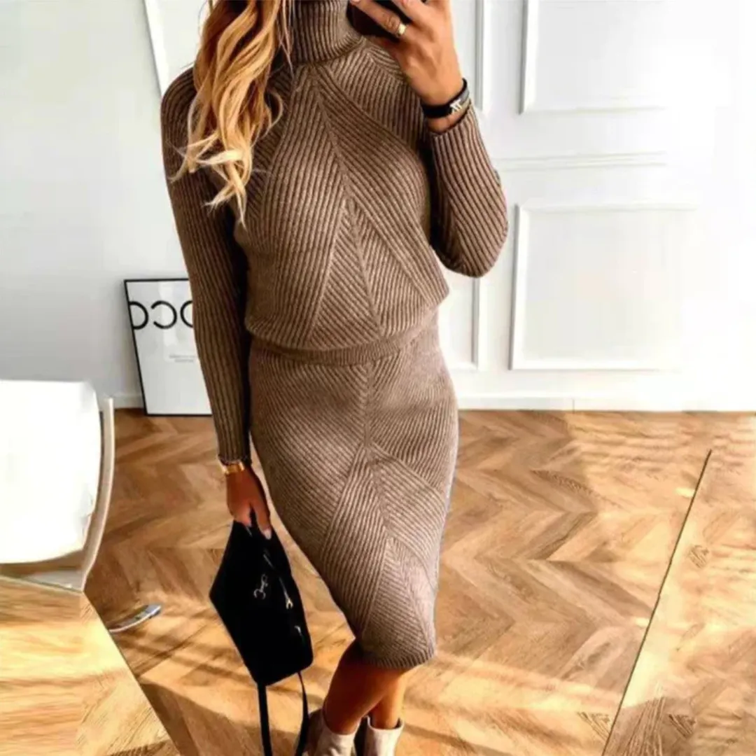 Women's Winter Warm Knitted Turtleneck Dress | Midi