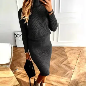 Women's Winter Warm Knitted Turtleneck Dress | Midi