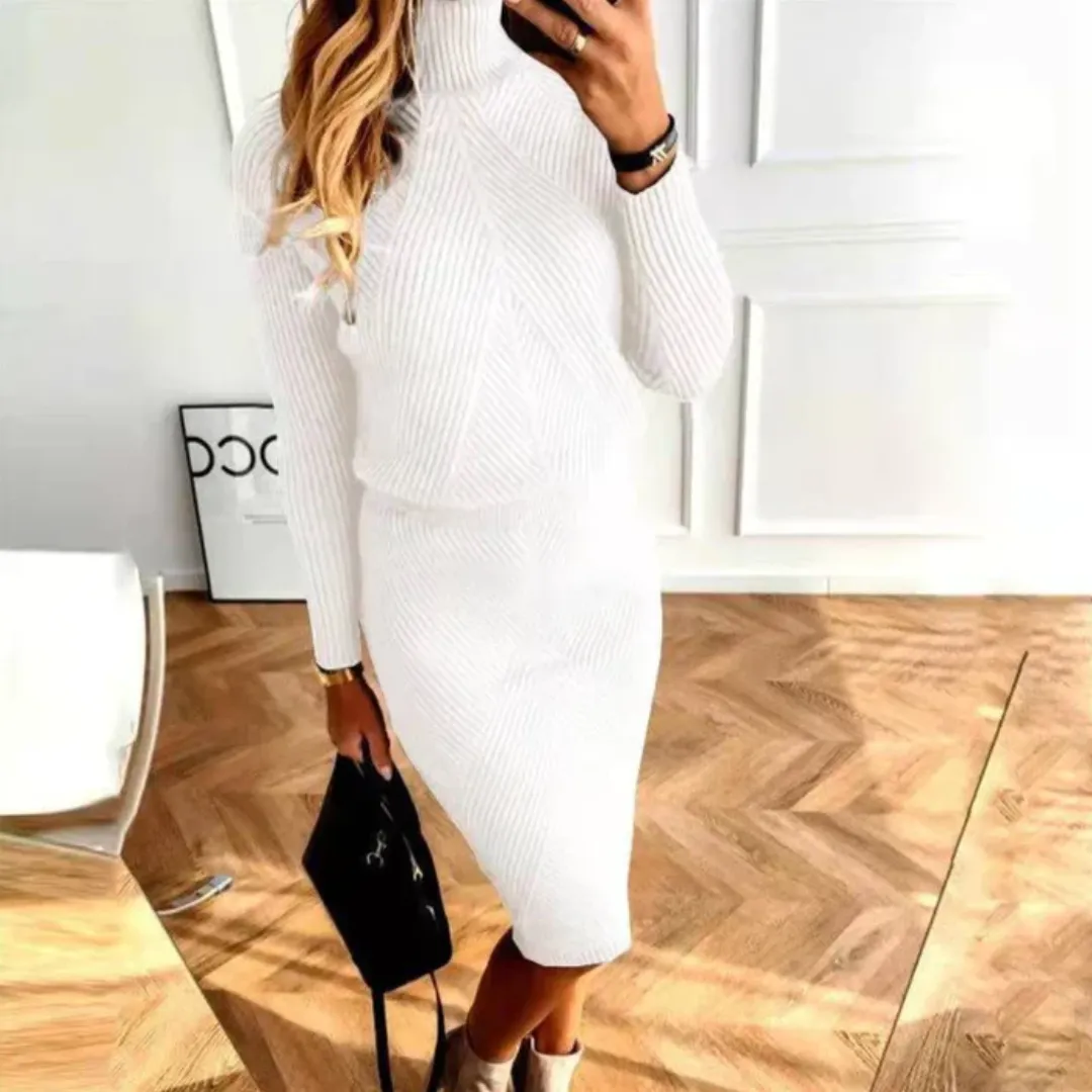 Women's Winter Warm Knitted Turtleneck Dress | Midi